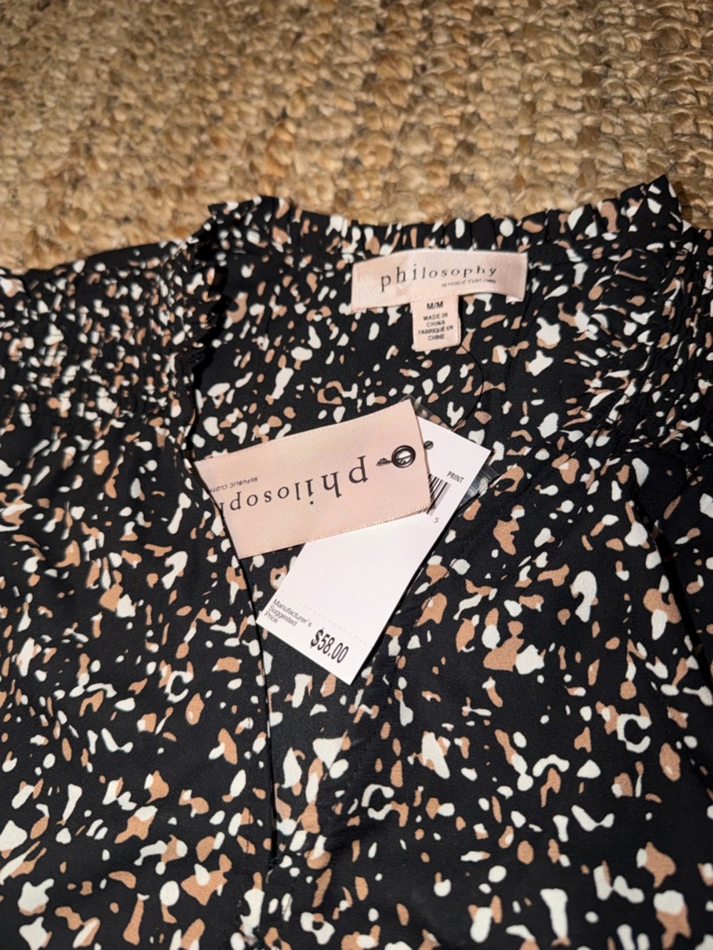 Philosophy Black Speckled V-Neck Long Sleeve Blouse - Picture 2 of 4